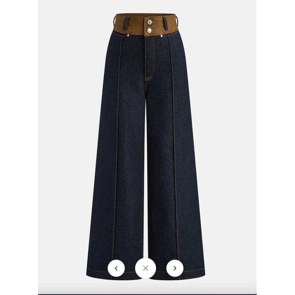 Commense Contrast Waistband Denim Straight-Leg Pants Sz L